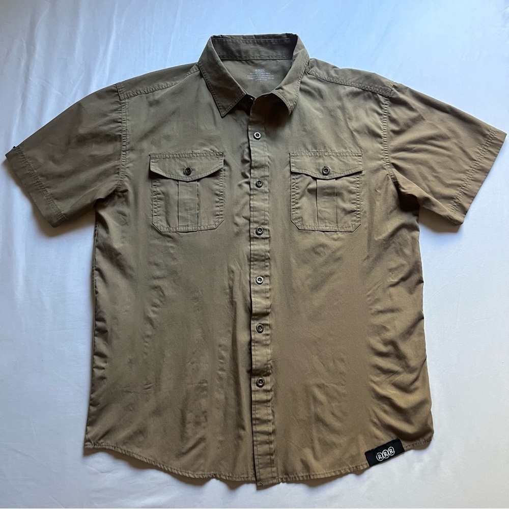 RRR REAL RECOGNIZE REAL LA tan button up short‎ sleeve shirt